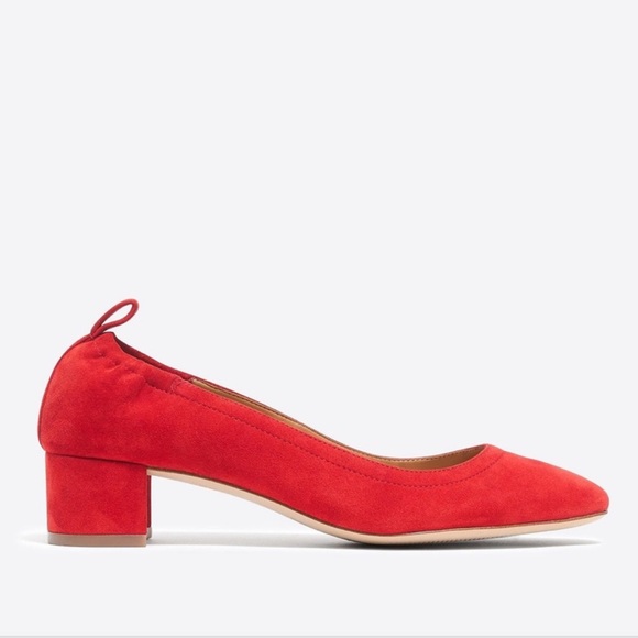 J.CREW Anya Suede Leather Block Heel Shoes Tomato Orange Red Slip Ons #H7806 - Picture 1 of 13